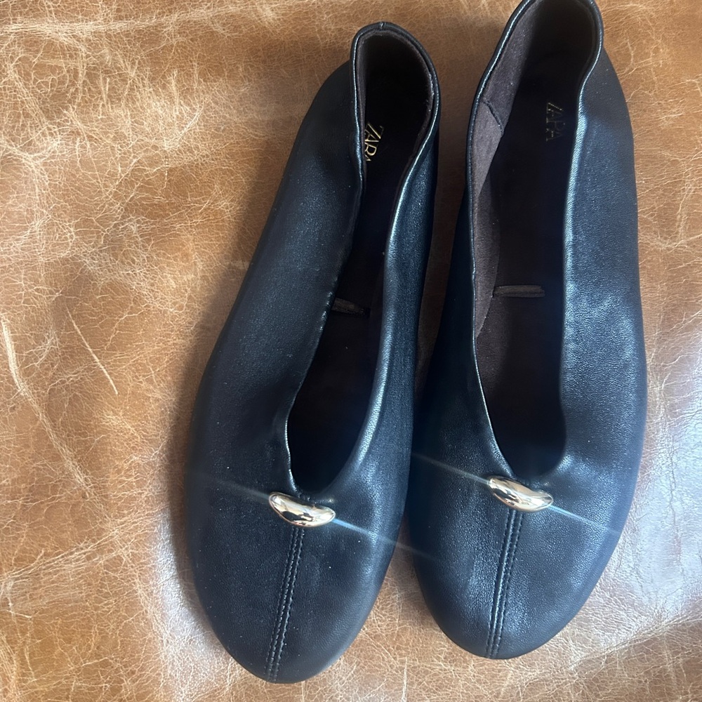 Zara Black Flats with Gold Detail